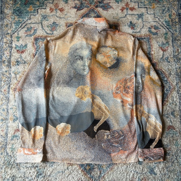 Vintage 70s Dare To Wear Abstract Art All Over Print Button-up Shirt Medium - Picture 2 of 5